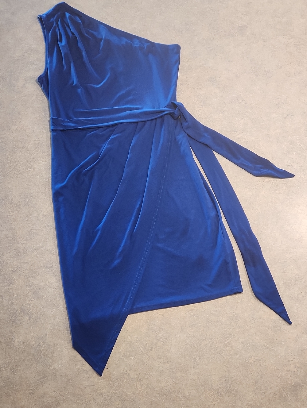 One-Shoulder Royal Blue Asymmetric Wrap Dress